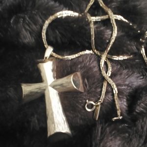 Brushed faux gold long 18" AVON Vintage cross necklace